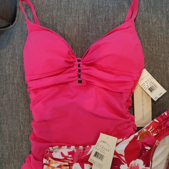 Gottex Tutti Frutti Pink V-Neck Tankini Ruched bikini Bottoms 2 Piece Swimsuit - Picture 9 of 16